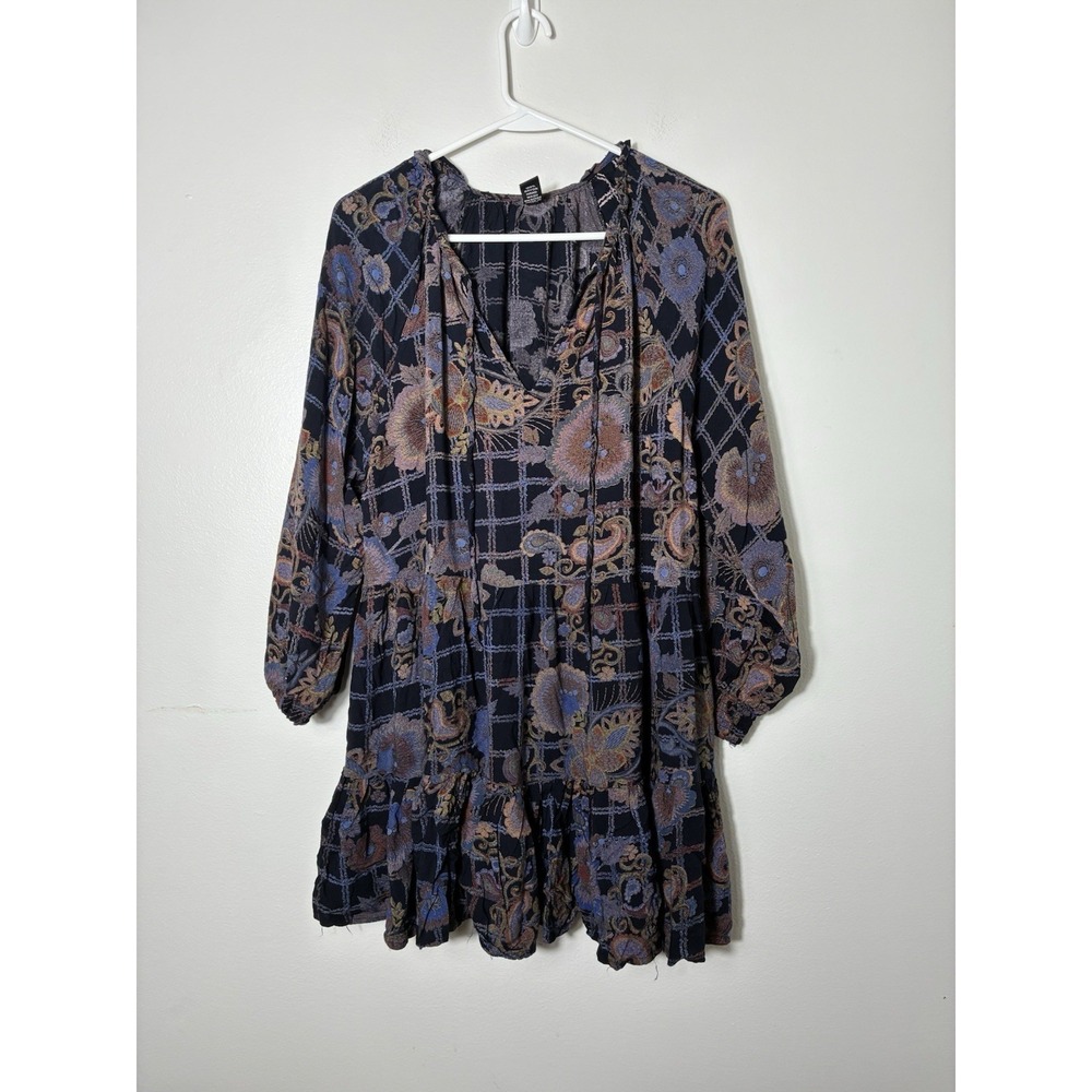 Sacred Threads Tunic Boho Peasant Top L/XL Rayon Long Sleeve Tassles